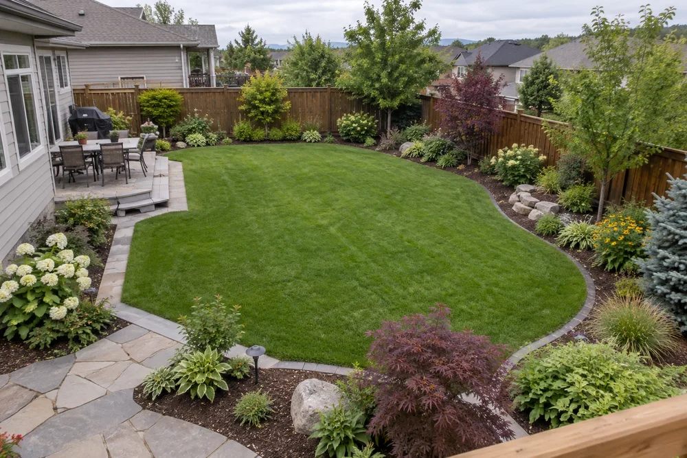 Illustrative backyard layout for planning lawn and garden irrigation